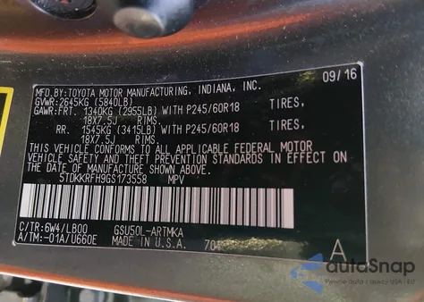 2016 Toyota Highlander Xle V6 z USA, uszkodzony, nr VIN 5TDKKRFH9GS173558